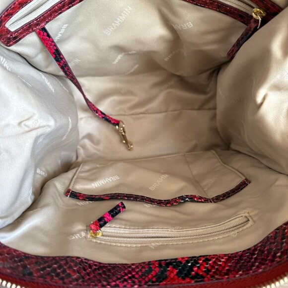 Brahmin Red Caroline Snake Print Small Satchel Melbourne Collection - Picture 10 of 13